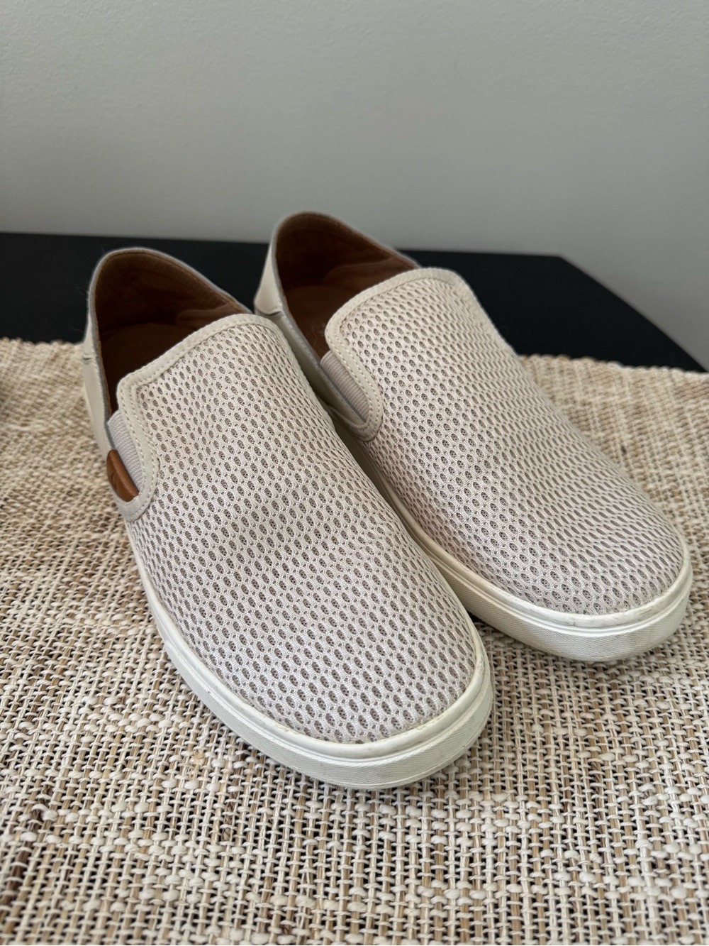 OluKai Women's Slip-On Mesh Sneakers in Light Beige